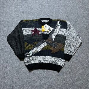 Vintage Gabrielle Knit Sweater M Multi‎ Color Eagle Leather Patch 90s Korea NWT